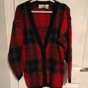 Paul Harris Design Oversized V-Neck‎ Button-Front Cardigan Sweater - Red/Black
